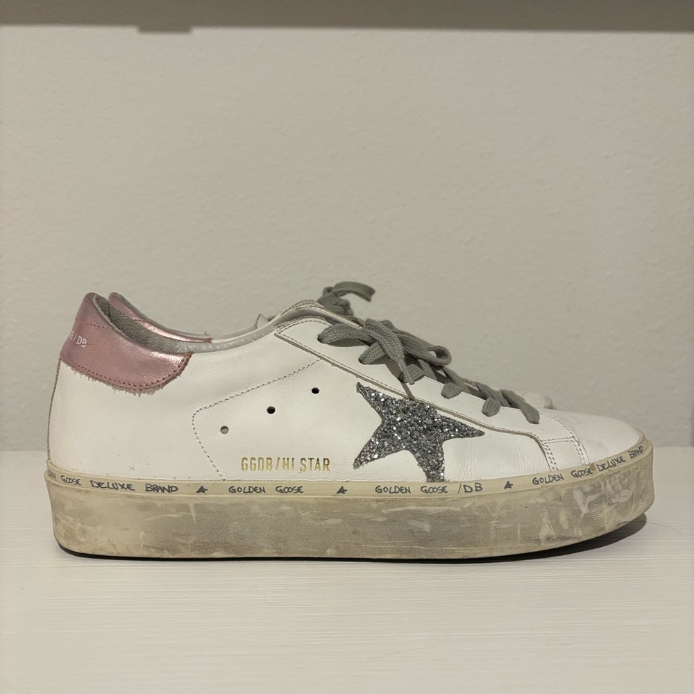 Golden Goose Women's White and Pink Sneakers with Silver Star